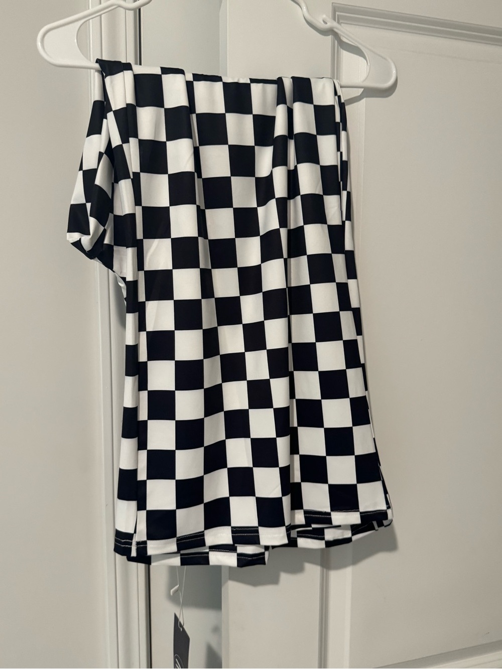 Women's Pull On Wide Leg Pants in Black & White Checkered